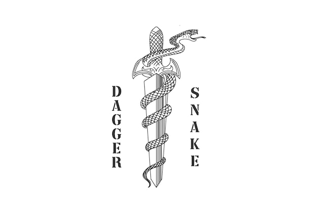 Vintage Hipster Dagger Sword Stiletto Poniard Knife Cobra Mamba Python Anaconda Viper Snake for Tattoo Logo Design