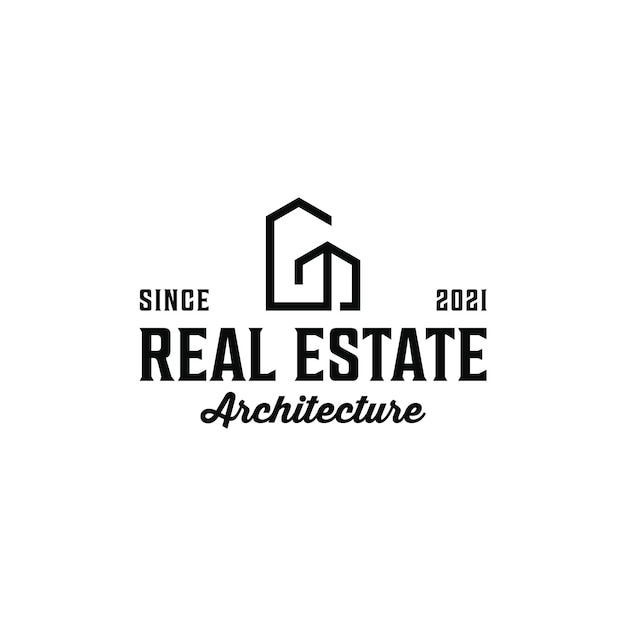 Siluetta degli elementi del logo dell'architettura immobiliare hipster vintage