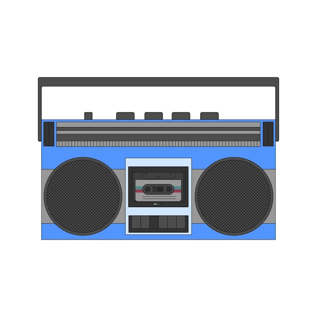 Vector vintage hipsters tape recorder for listening to music on audio cassettes an old musical technique for a mix tape the symbol of the 90s color vector icon isolated on a white background