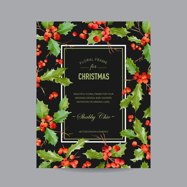 Vector vintage holy berry christmas card