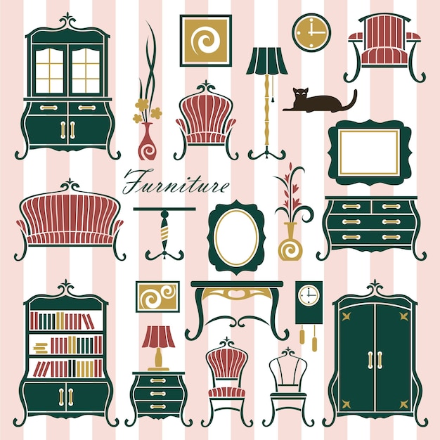 Vector vintage home interior set