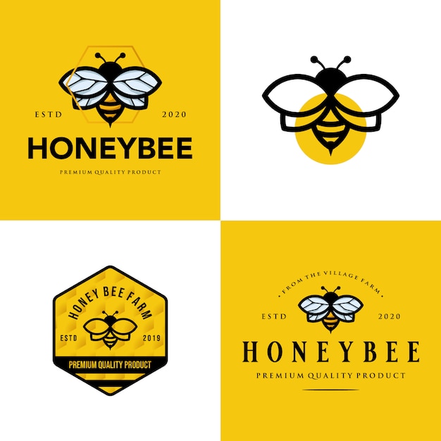 Vintage hommel logo set dorp boerderij