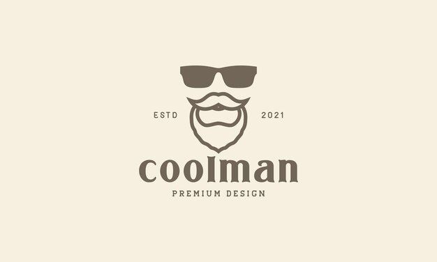 Vintage hoofd man cool met zonnebril baard logo vector pictogram illustratie ontwerp