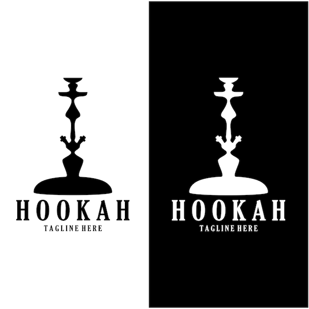 Vector vintage hookah shisha or water pipe logo silhouette for club barcafevape and shop