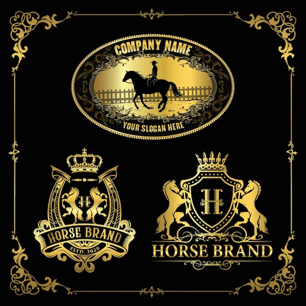 Vettore logo dell'emblema del cavallo vintage design del logo del cavallo reale di lusso vettore premium