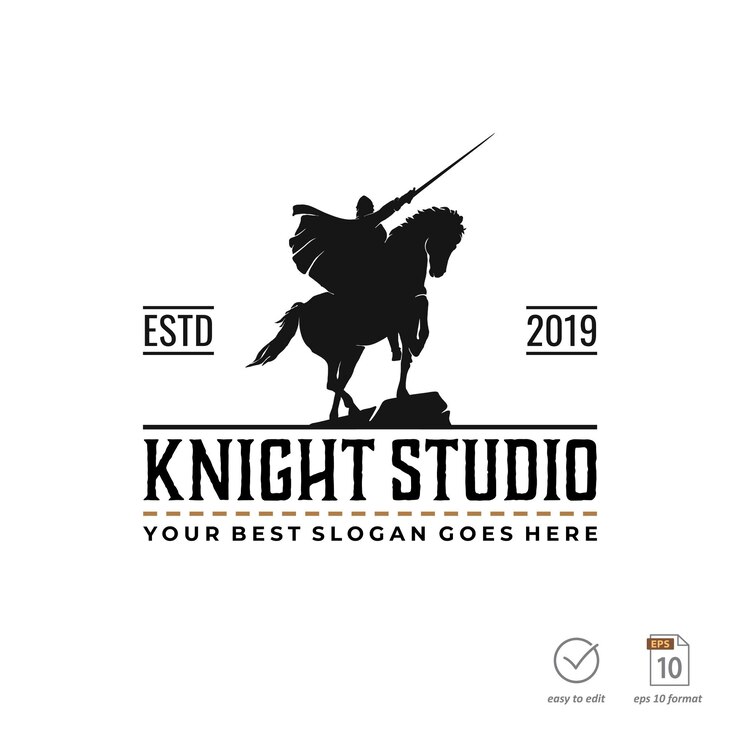 Vintage horse knight for film studio logo design