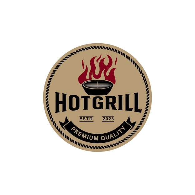 Винтажный горячий гриль барбекю дизайн логотипа векторный шаблон иллюстрация вдохновение
