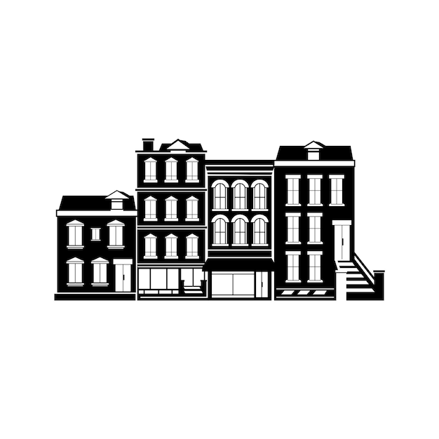Disegno dell'illustrazione della casa d'epoca in bianco e nero