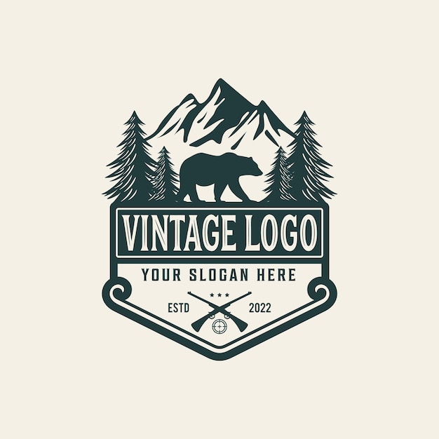 Вектор Винтажная охотничья этикетка с логотипом в ретро-винтажном стиле