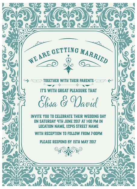 Vintage huwelijksuitnodiging met turquoise details