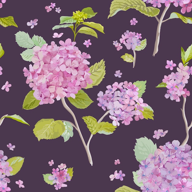 Vintage Hydrangea   seamless pattern  