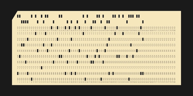 Винтажная перфокарта ibm для электронных расчетных машин обработки данных ретро-перфокарта для ввода и хранения в автоматизированных системах обработки информации. векторная иллюстрация изолирована
