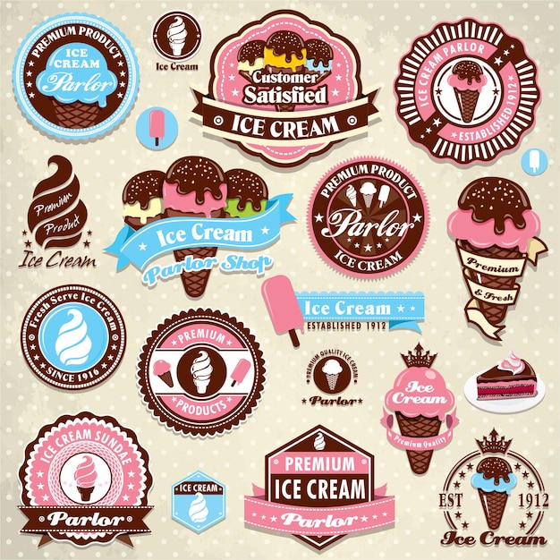 Vintage ice cream label set template