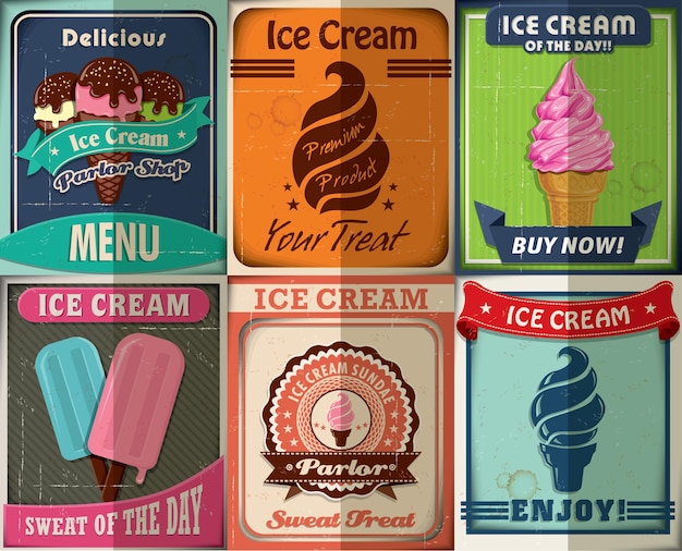 Set di poster per gelato vintage