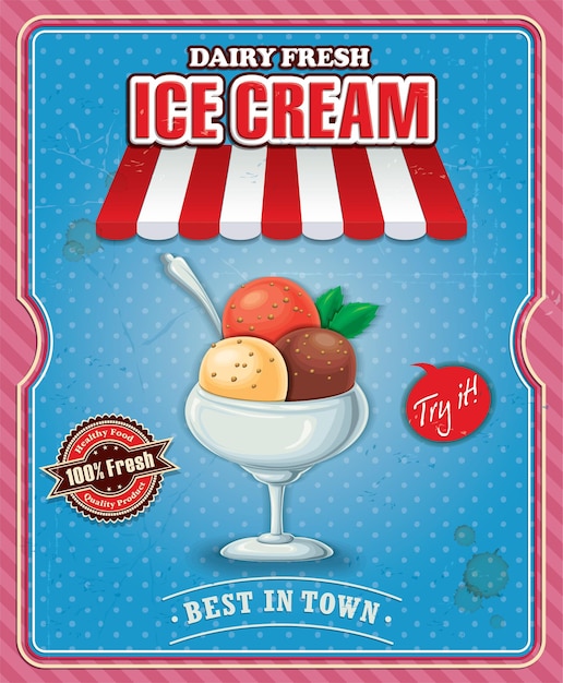 Винтажный дизайн плаката мороженого