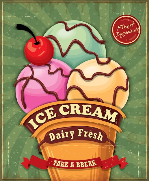 Vector vintage ice cream poster design