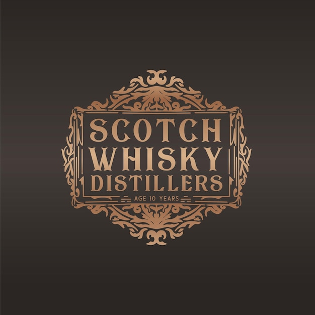 Vintage illustratie Hand tekenen scotch whisky embleem label logo