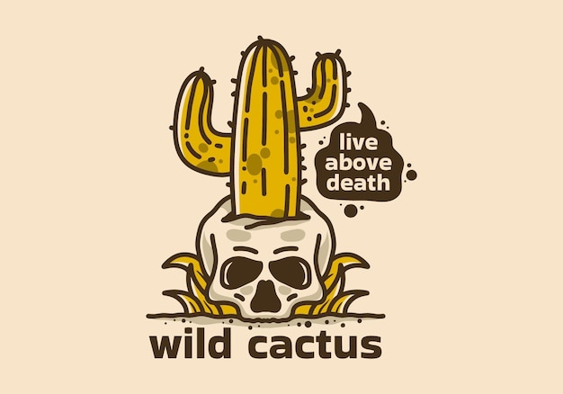 Vintage illustratie van cactus op schedel