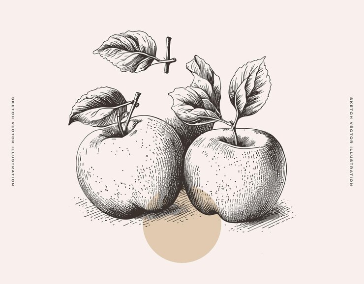 Vector vintage illustration of apples with leaves a botanical sketch