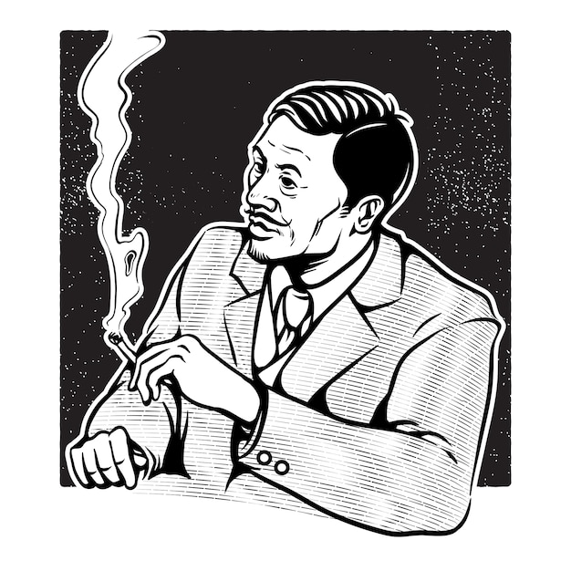 Vintage Illustration Of Businessman Smoking