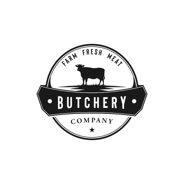 Vector vintage illustration cattle farming logo design vector