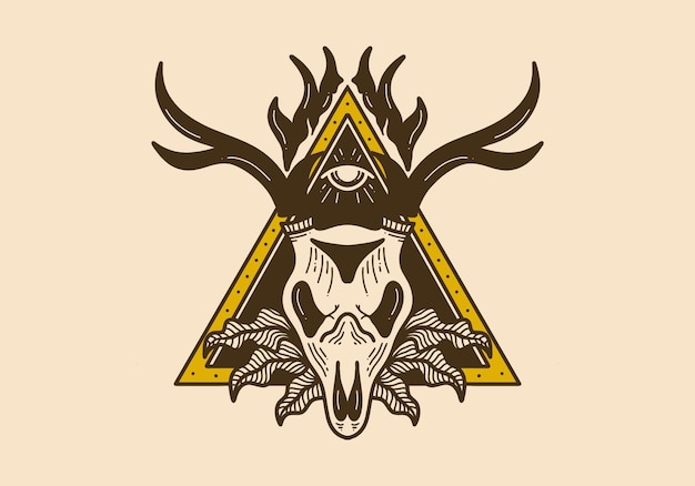 vintage illustration of a deer skull on triangle frame