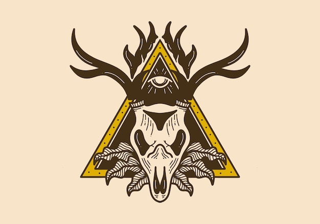 Vintage illustration of a deer skull on triangle frame