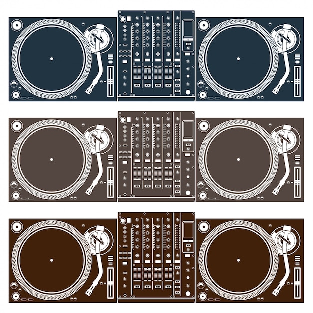 Illustrazione d'annata del dj che mescola vettore stabilito della piattaforma girevole