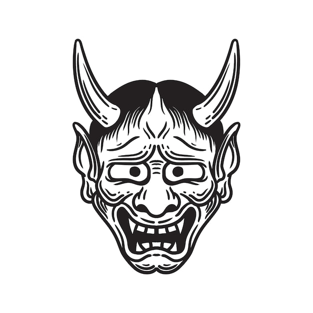 Illustrazione d'epoca hannya maschera vettoriale su sfondo bianco