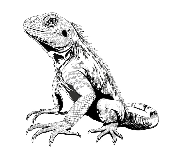 Vintage illustration of lizard in hand drawn style