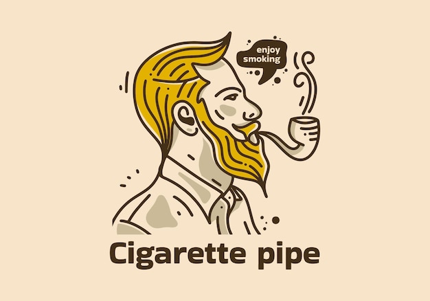 Vintage illustration of man smoking with cigarette pipe