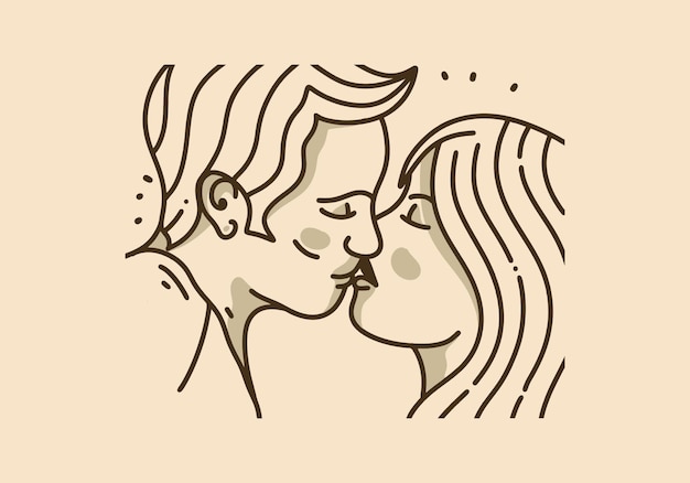 Line Drawings Men Women Kiss Stock Illustration 2184337023