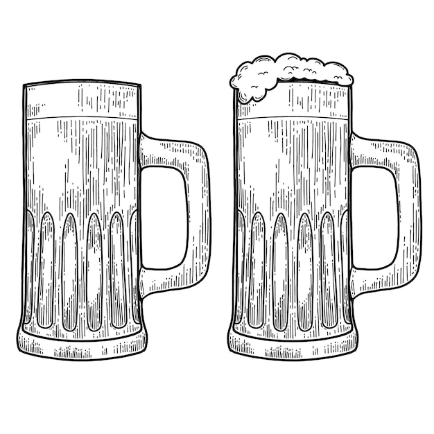Винтажная иллюстрация кружки пива в стиле гравировки элемент дизайна для эмблемы этикетки логотипа векторная иллюстрация