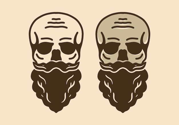 Vintage illustration of skull with long mustache and beard