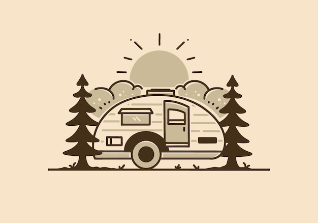 Premium Vector | Vintage illustration of teardrop camper among the pines