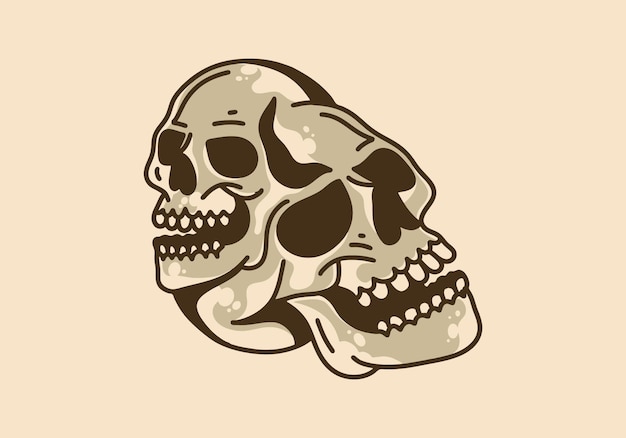 Vintage illustration of two stacked skulls