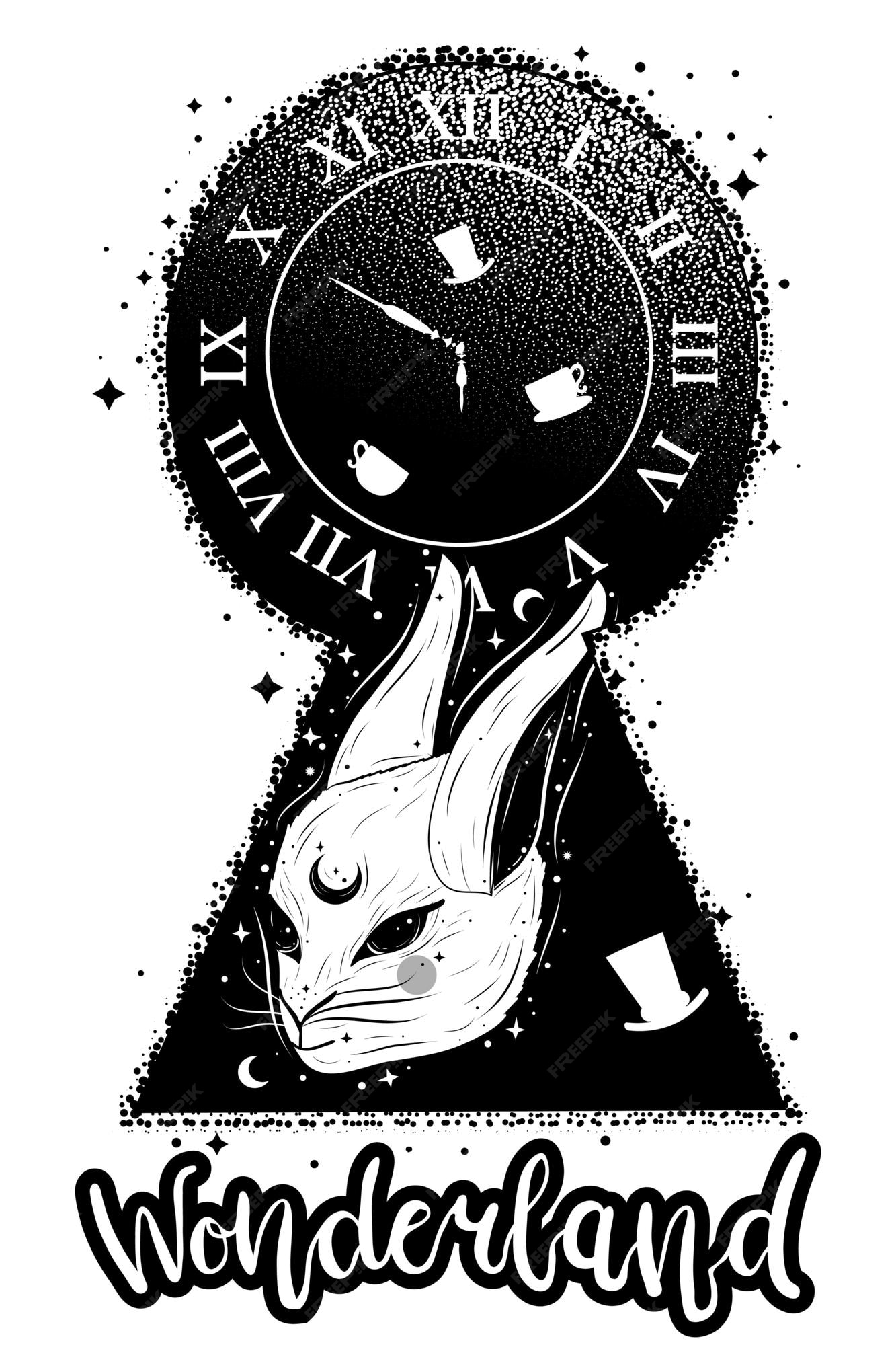 alice in wonderland rabbit clock drawings