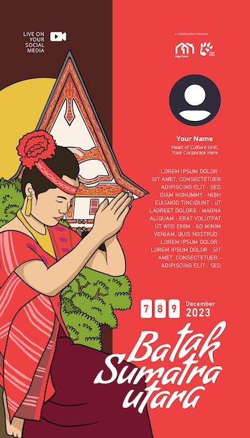 ソーシャル メディアやイベント ポスターのビンテージ インドネシア バタクニーズ デザイン レイアウトのアイデア