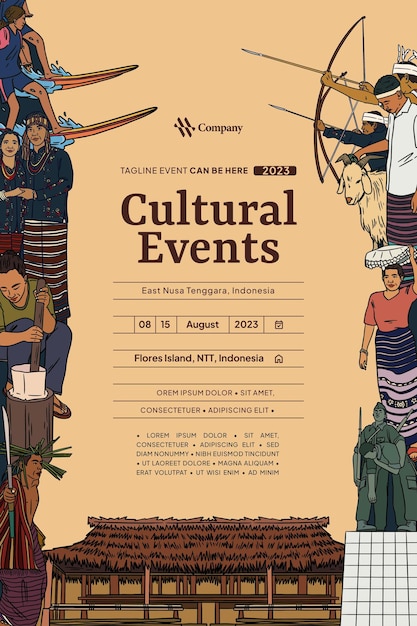 ベクトル ソーシャルメディアやイベントポスターのためのヴィンテージ・インドネシア・ウエスト・ヌサ・テンガラデザインのレイアウトアイデア