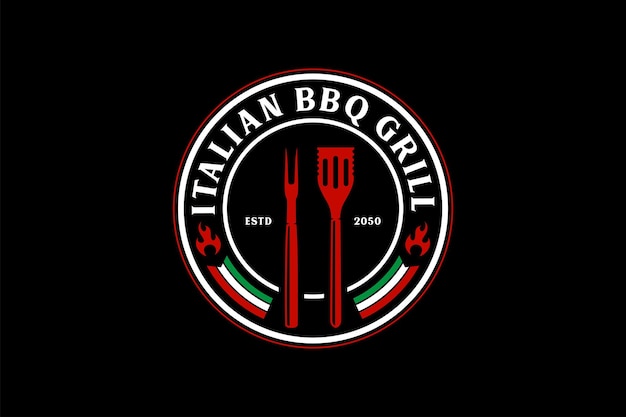 Design del logo del barbecue della griglia italiana dell'annata