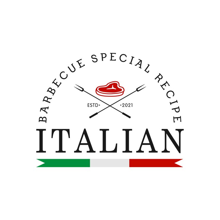 Vector vintage italian grill barbeque logo with meat steak icon design