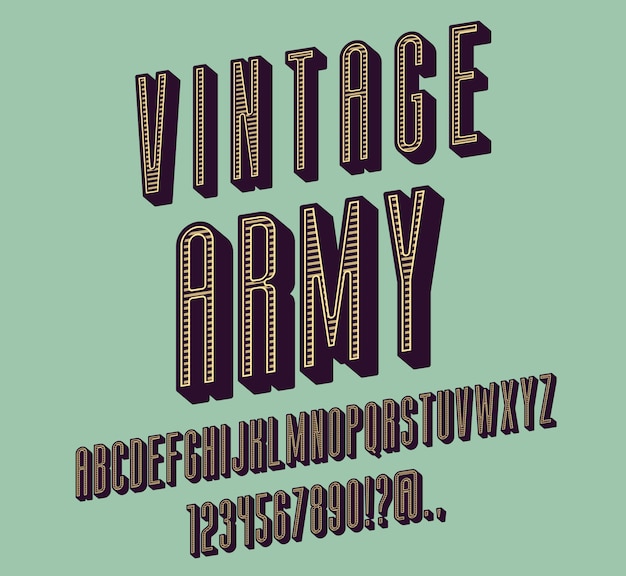 Vintage italic sans serif condensed typeface. italic alphabet with letter shadows. oblique characters set