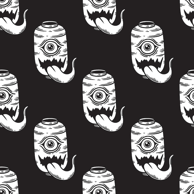 Premium Vector | Vintage japanese lantern ghost seamless pattern on ...