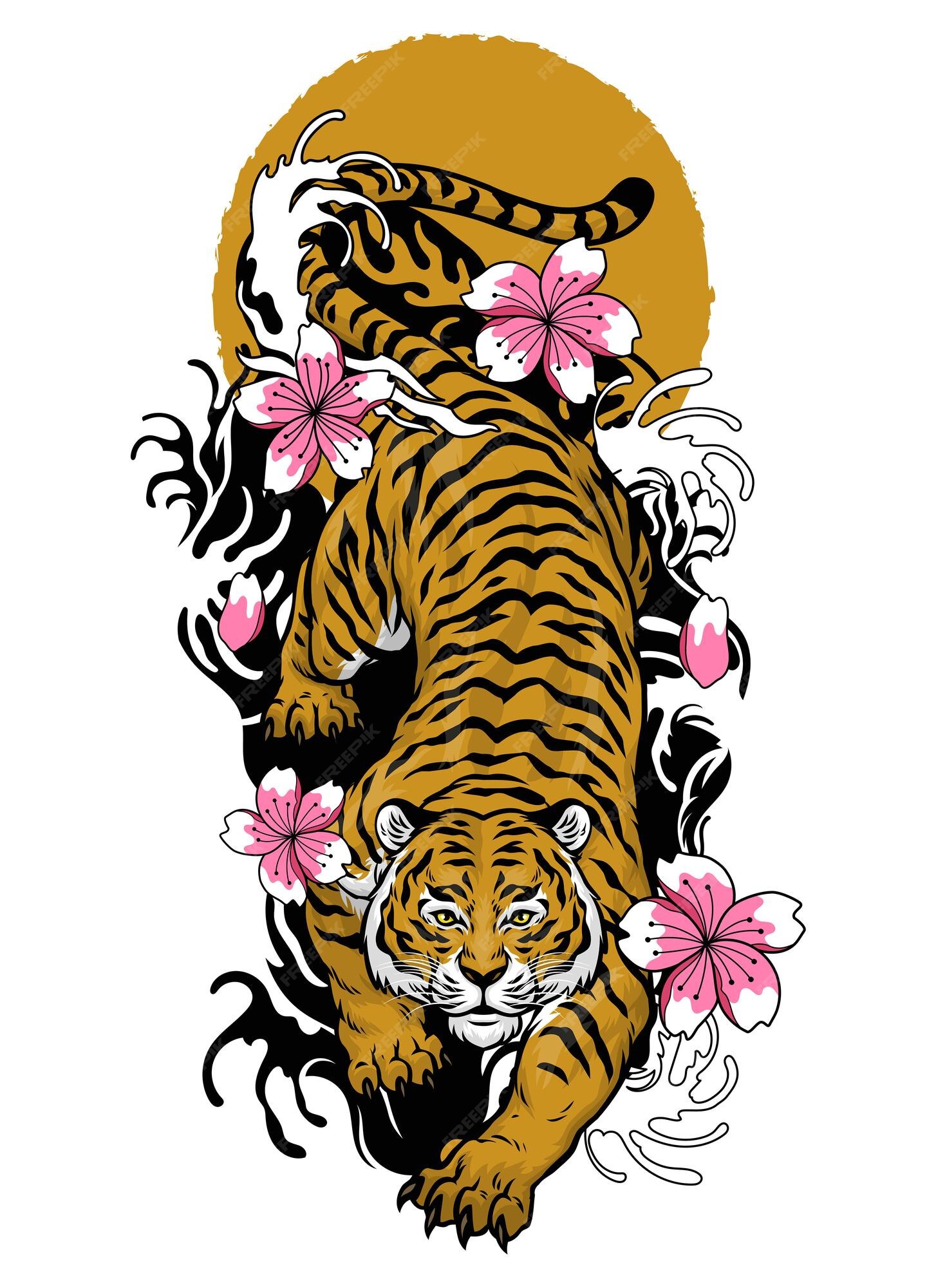 Premium Vector | Vintage japanese tattoo style design of tiger