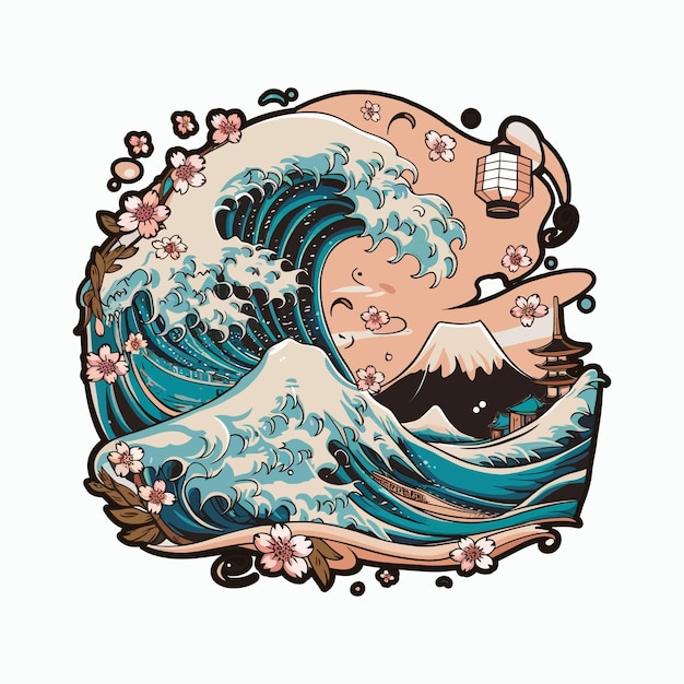 vintage japanese wave vector