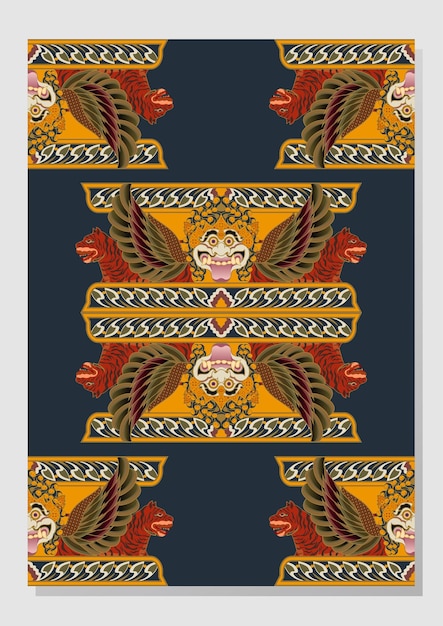 装飾に適したヴィンテージジャワの中世の花虎とモンスターのパターン