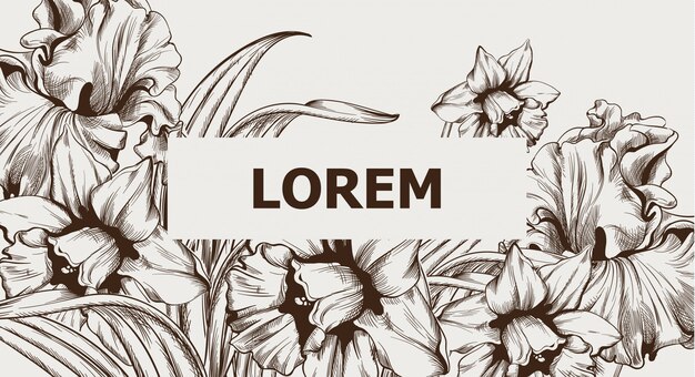 Vintage kaart met bloemen lineart