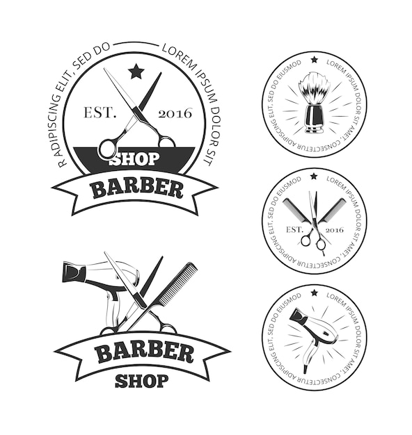 Vintage kapper winkel vector logo set.