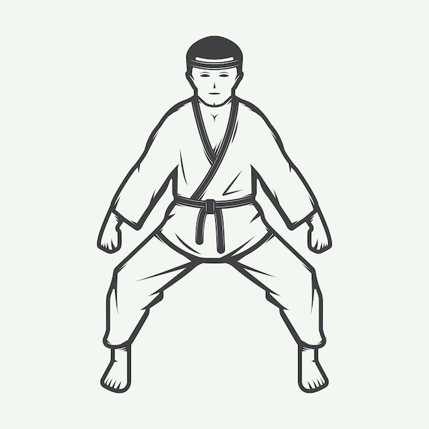 Vintage karate boy in retro style Can be used for logos emblems badges labels