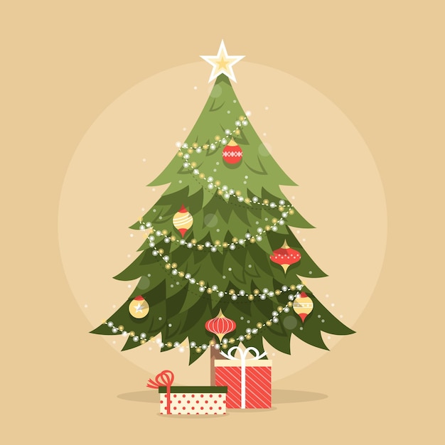 Vector vintage kerstboom illustratie met cadeautjes